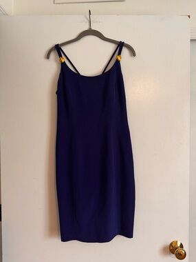 Vintage Jones NY Blue Dress with Gold Detailed Double Straps